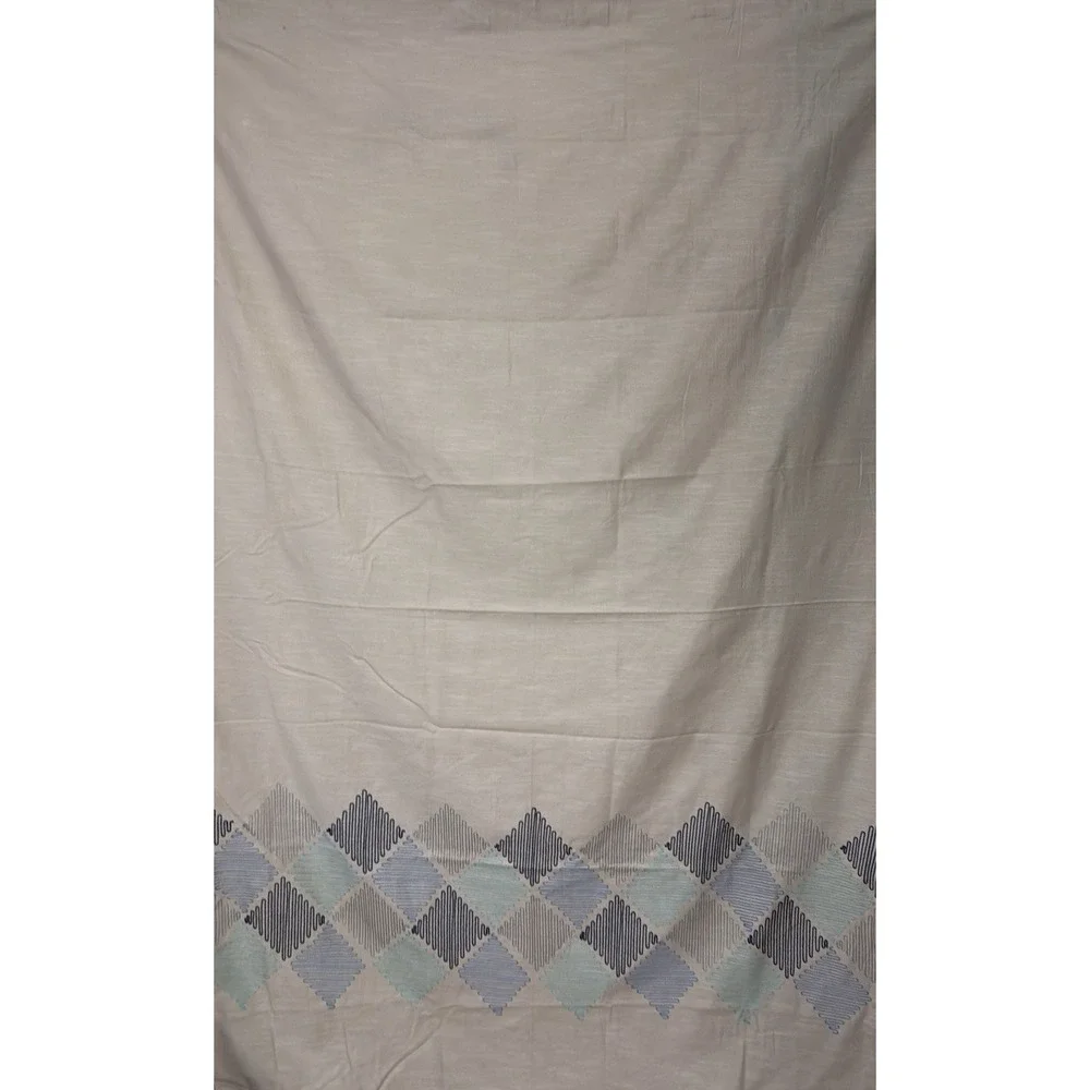 Threshold Curtain Panel Set Tan Zig Zag Embroidered Boho Blue Geometric
